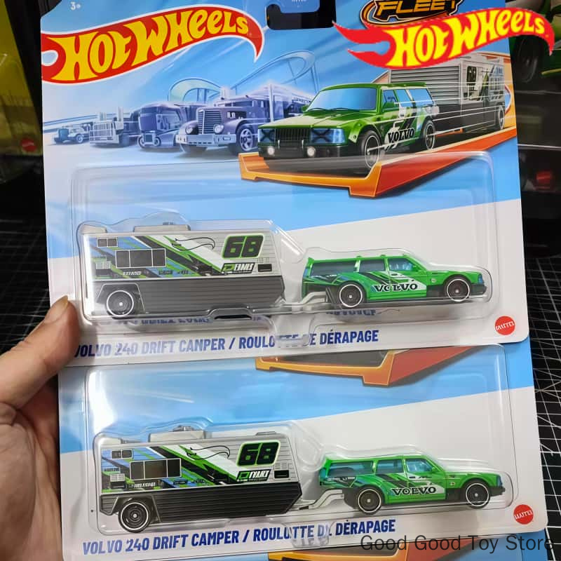 Hot Wheels Car Track Sets - 本物のホットウィール合金製カーモデル ボルボ240 ドリフトキャンピングカー トランスポートトレーラー トラックフリート おもちゃモデル