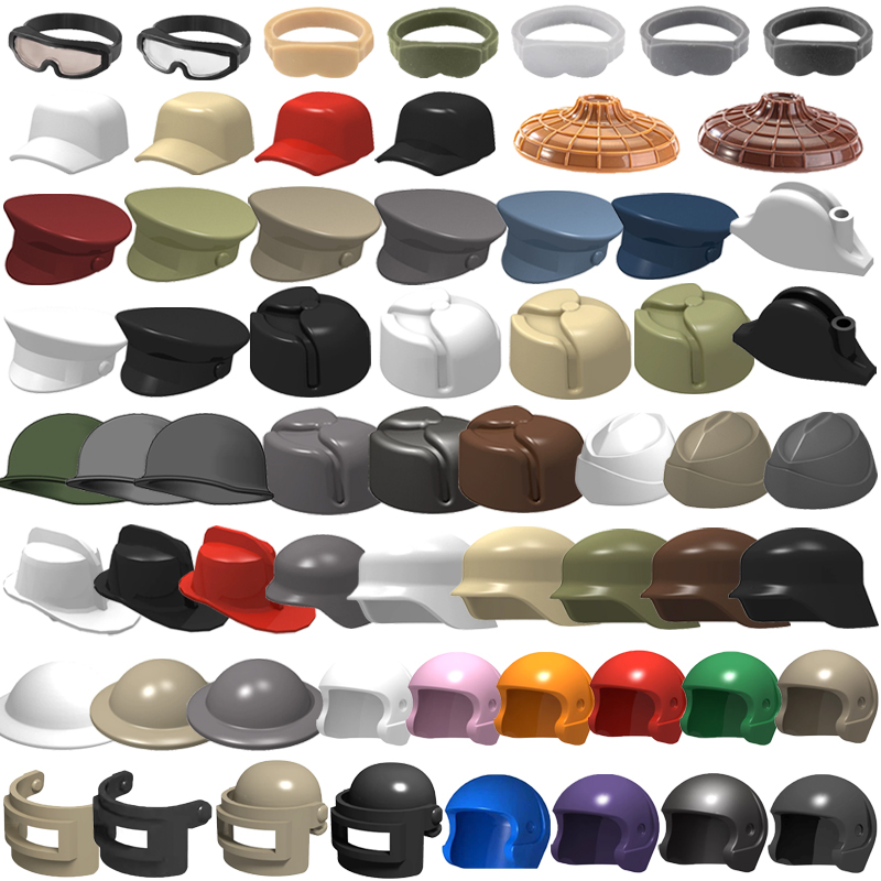Lego Minifigure Holder - 軍事用ビルディングブロックアクセサリー兵士フィギュアソビエトヘルメットガードハット海軍海賊消防士陸軍帽子ミニブリックおもちゃ