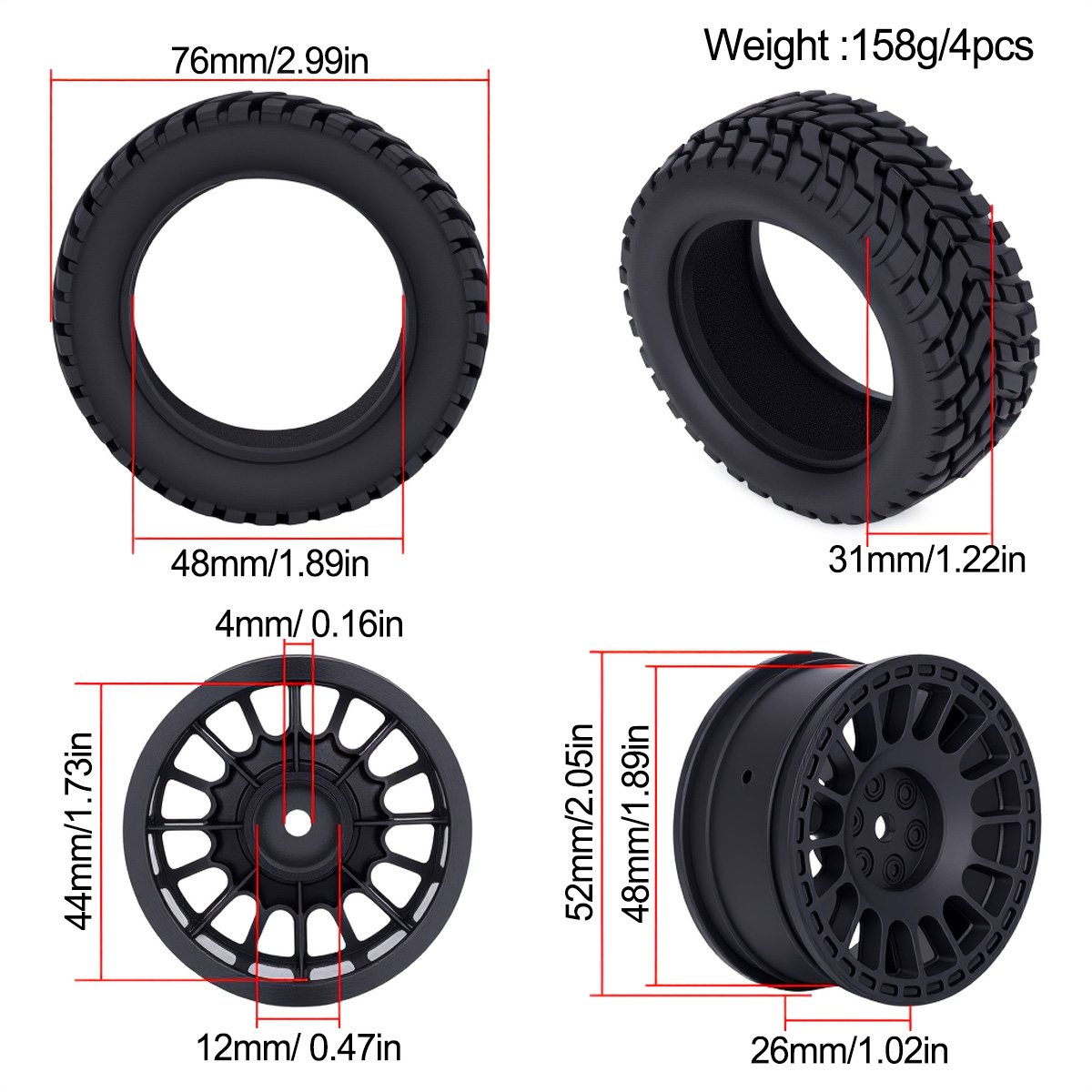 1.9インチ 75*31mm ラバー製プラスチックラリータイ - Tamiya Model Rc Car のレビューと価格